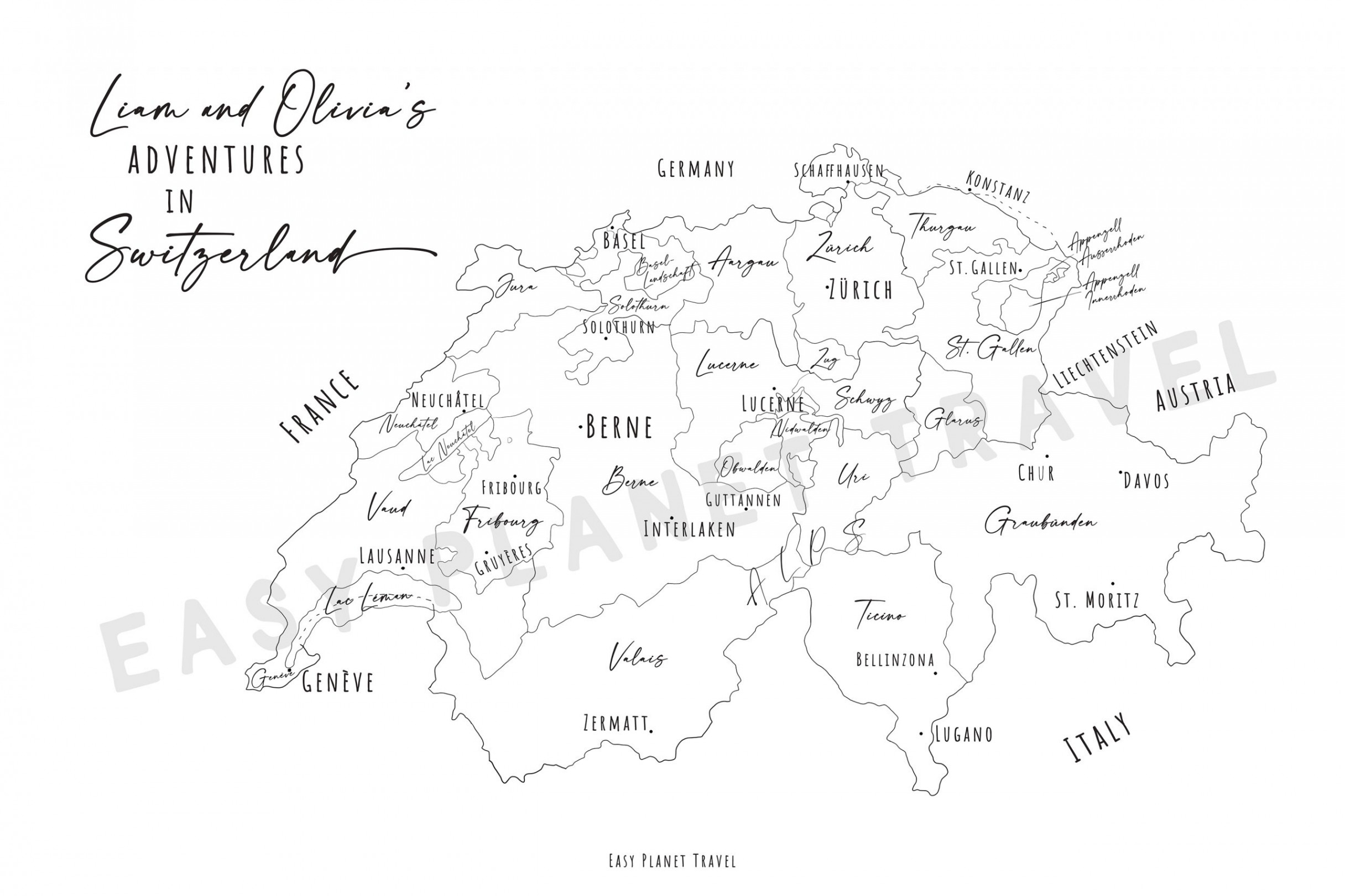 Printable Map of Switzerland