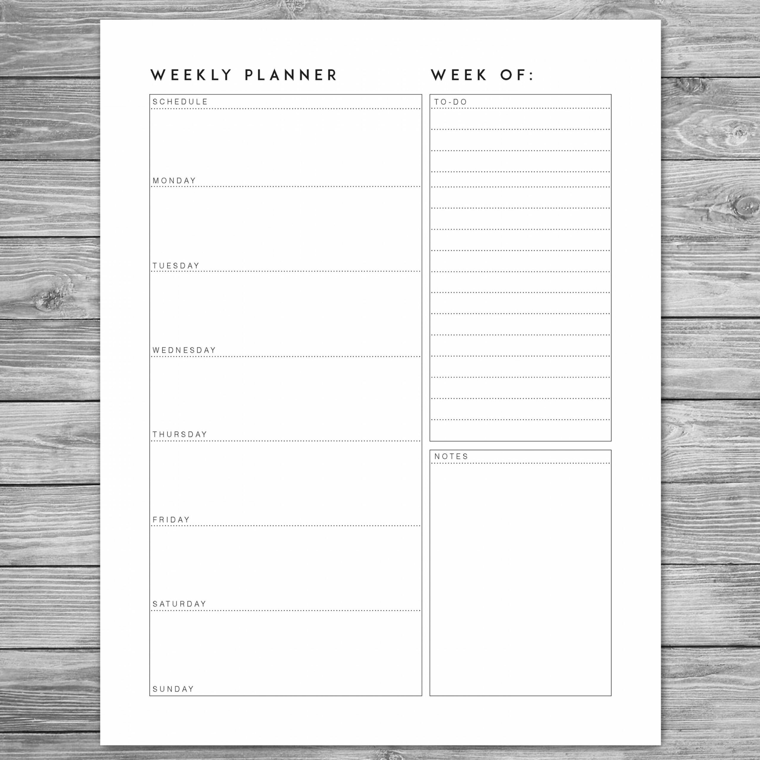 Printable Minimalist Weekly Planner, Weekly Schedule, Weekly