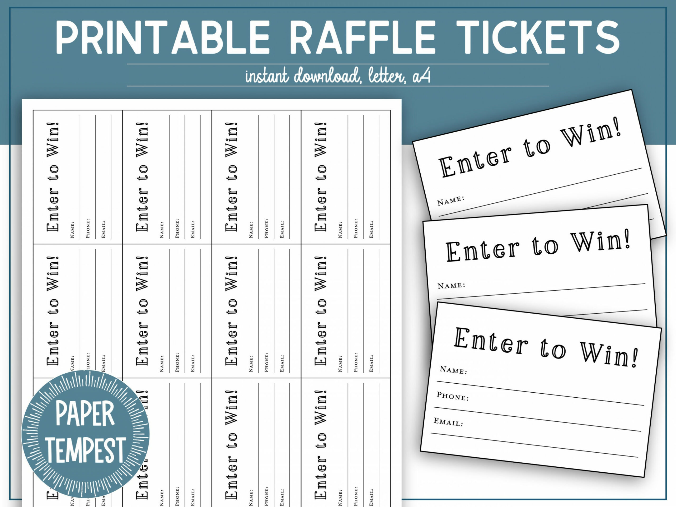 Printable Raffle Tickets Template Enter to Win (Instant Download