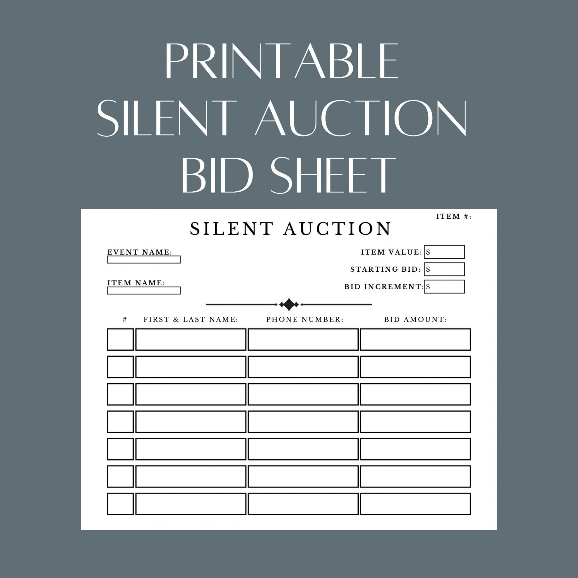 Printable Silent Auction Bid Sheet PDF File Simply Download Print