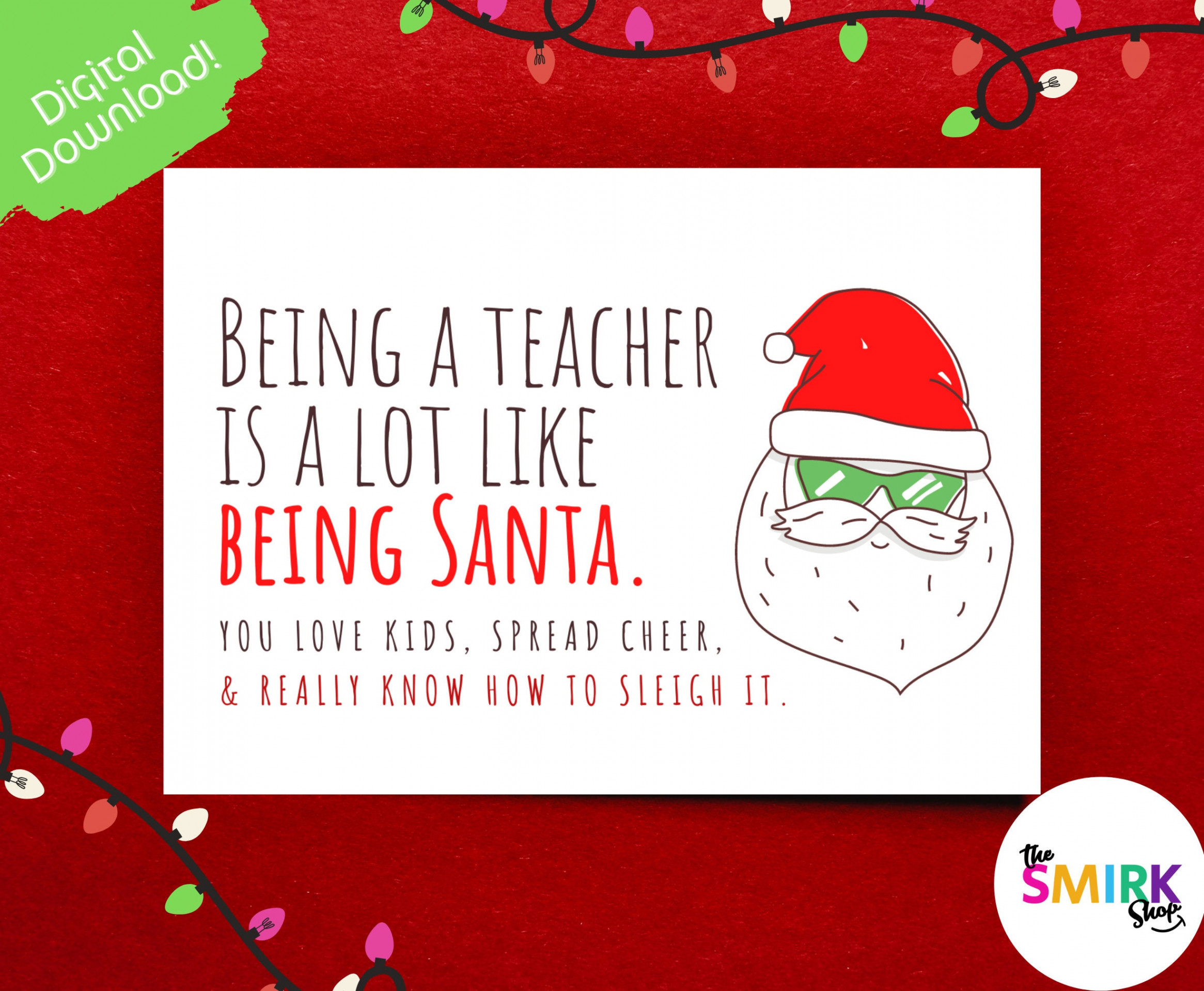 Printable Teacher Holiday Card Teacher Christmas Card - Etsy