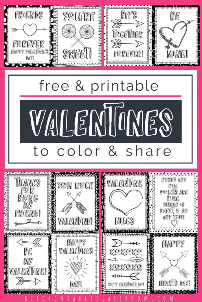 Printable Valentine Cards to Color - The Kitchen Table Classroom