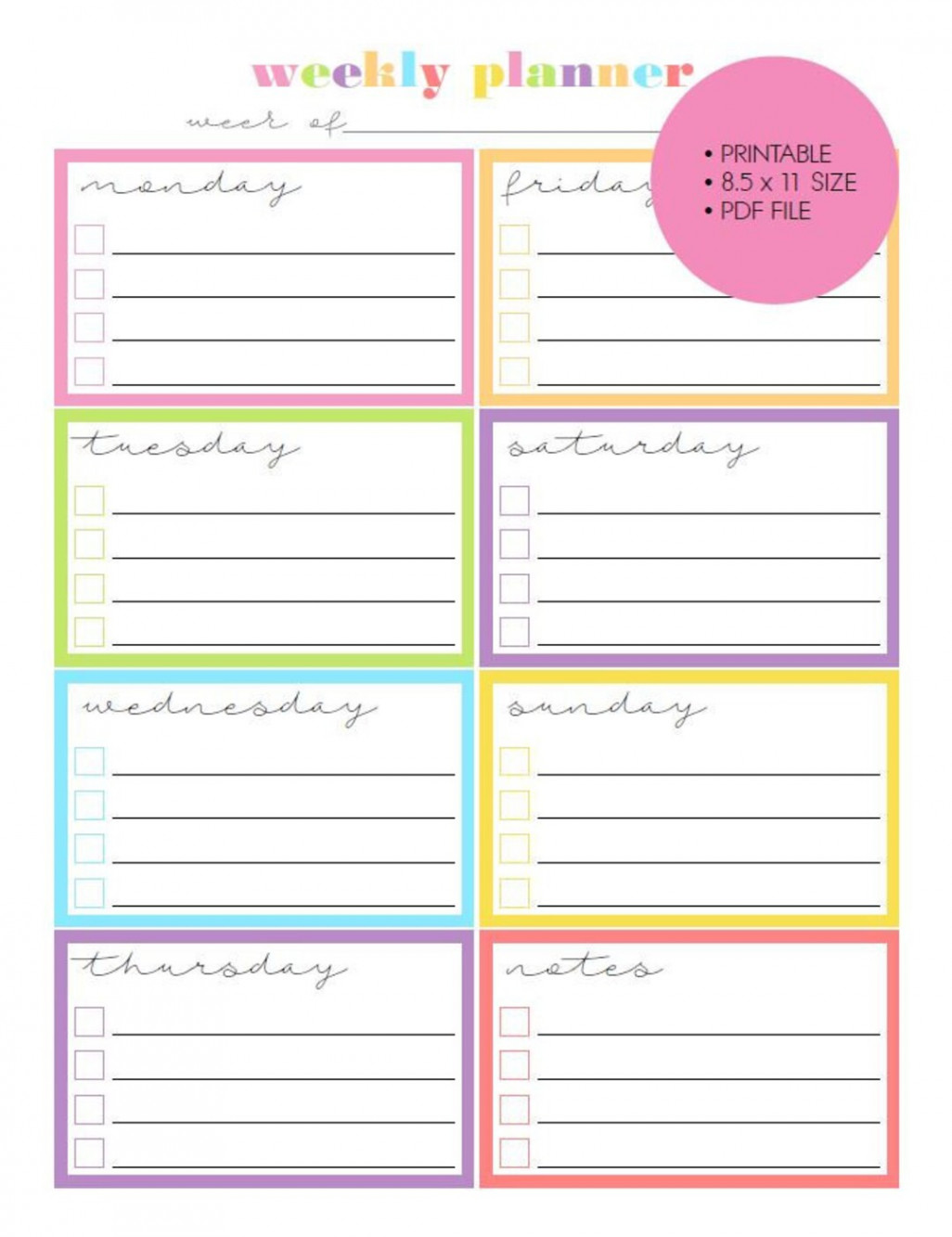 Printable Weekly Planner Calendar