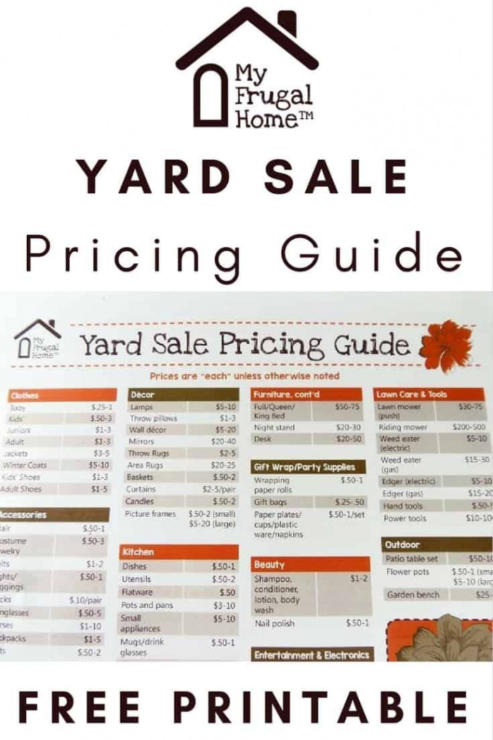 Printable Yard Sale Pricing Guide  Yard sale pricing, Yard sale