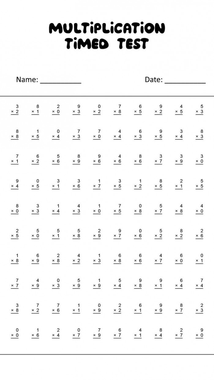 Problem Multiplication Timed Test  Multiplication worksheets