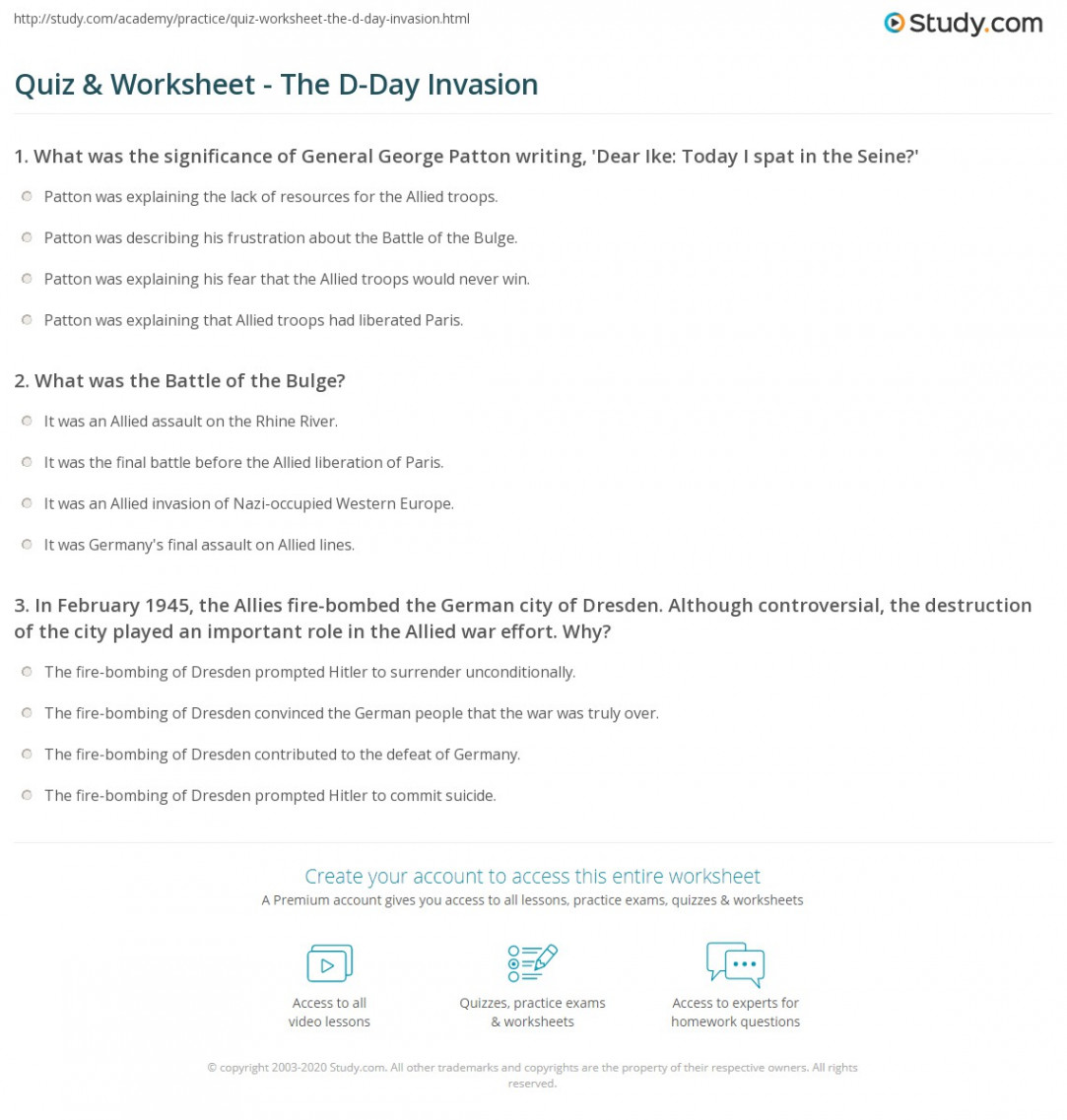 Quiz & Worksheet - The D-Day Invasion  Study