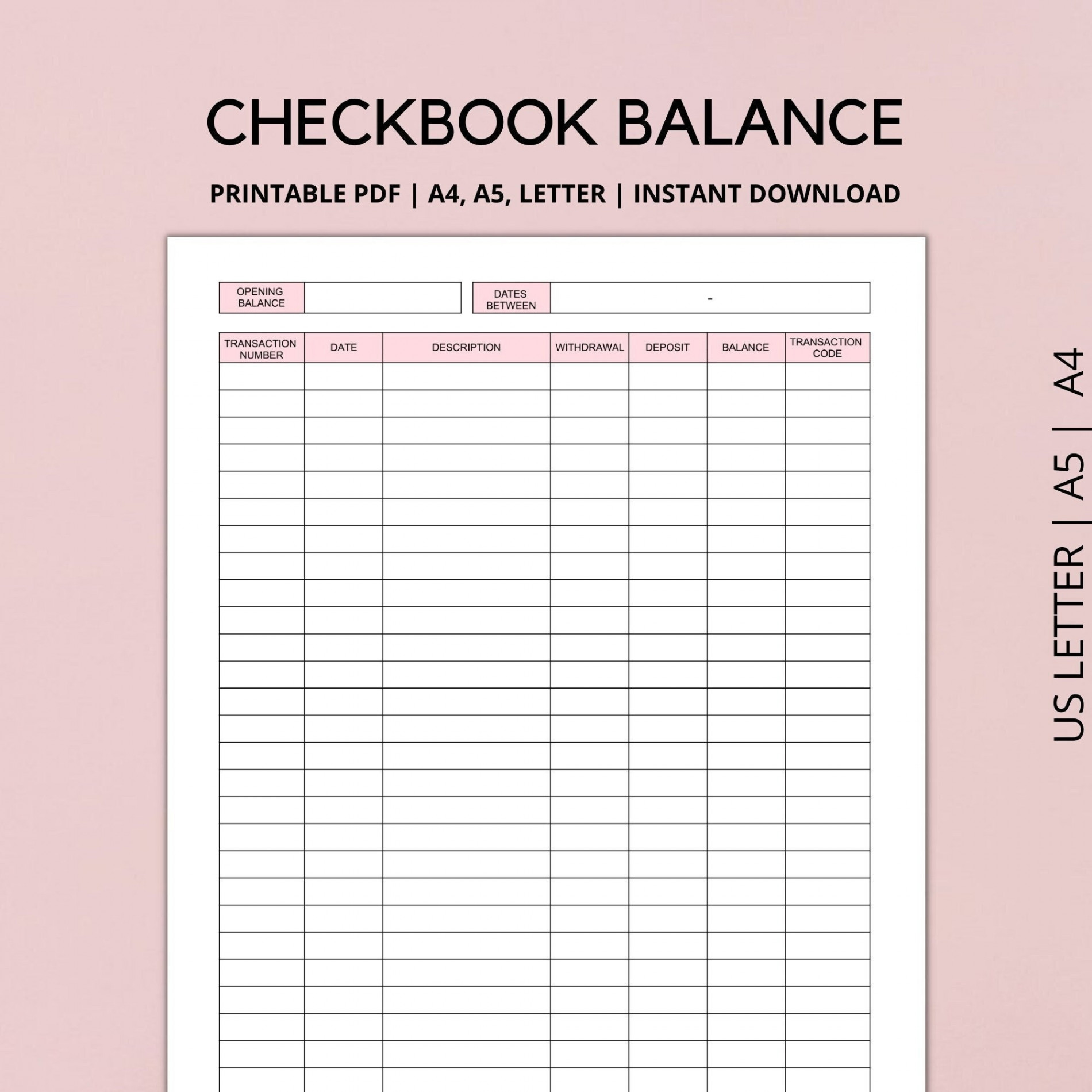 Scheckbuch Balance Log Printable Scheckbuch Register Scheck - Etsy