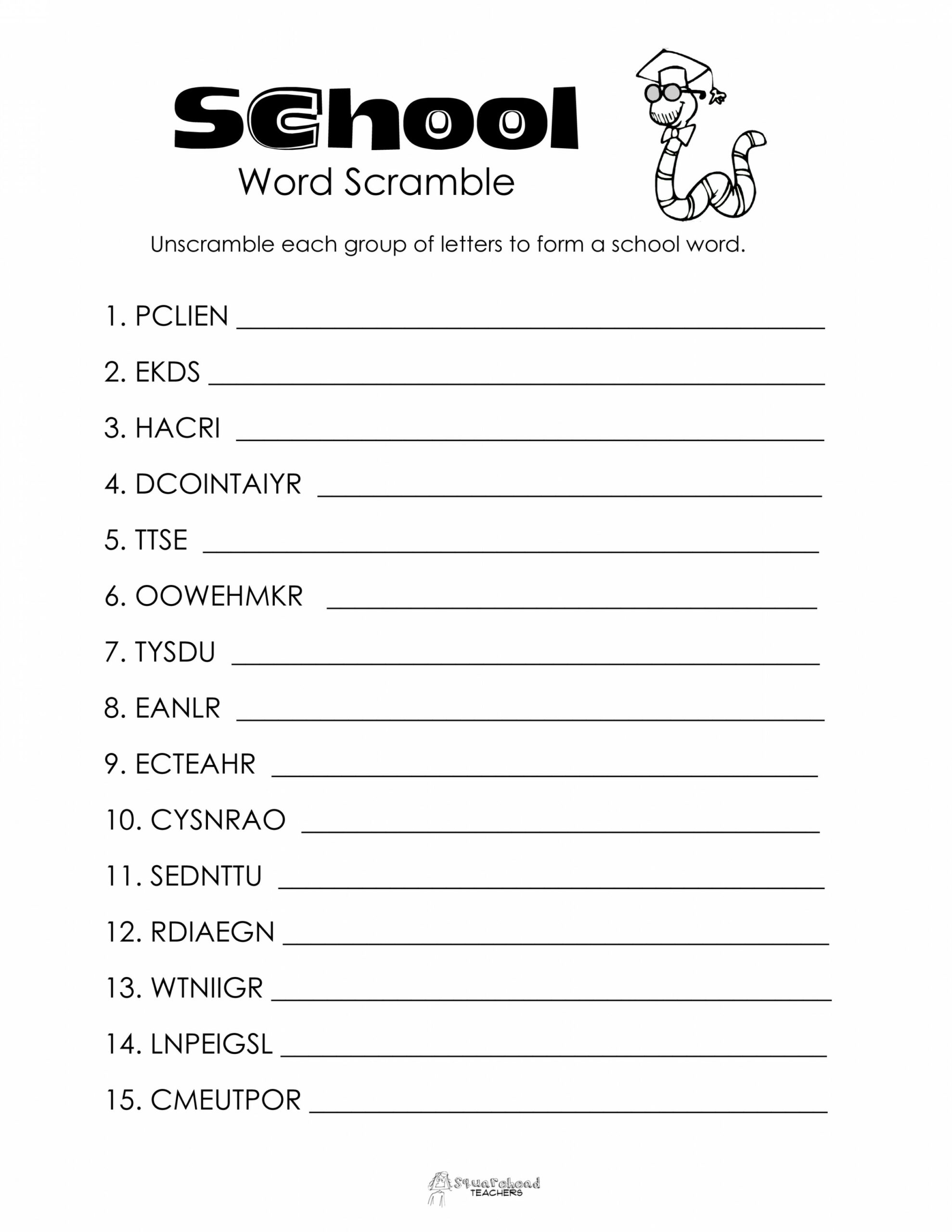 School Word Scramble (Free worksheet!)  Squarehead Teachers