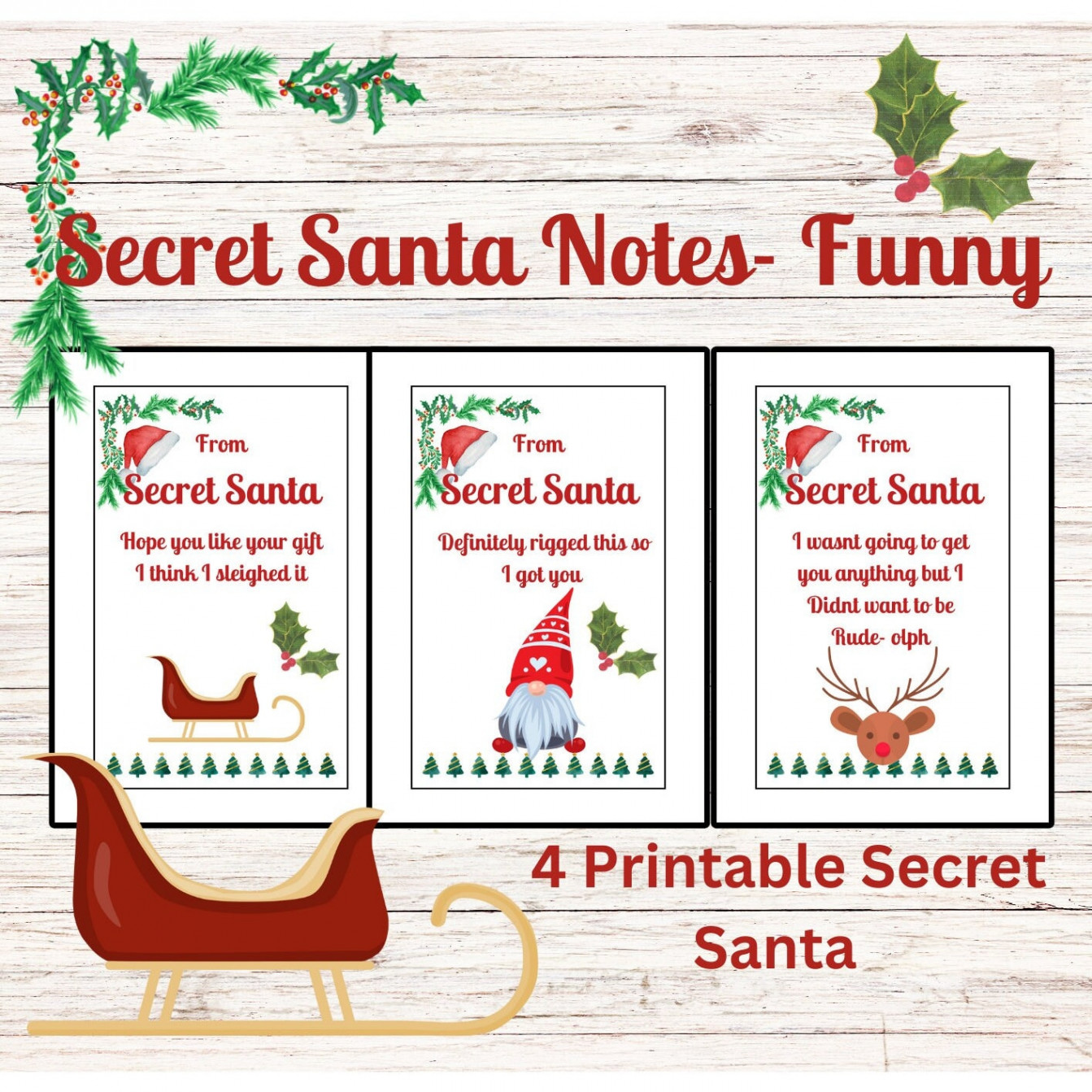 Secret Santa Notes, Funny Secret Santa Printable Notes,  Secret