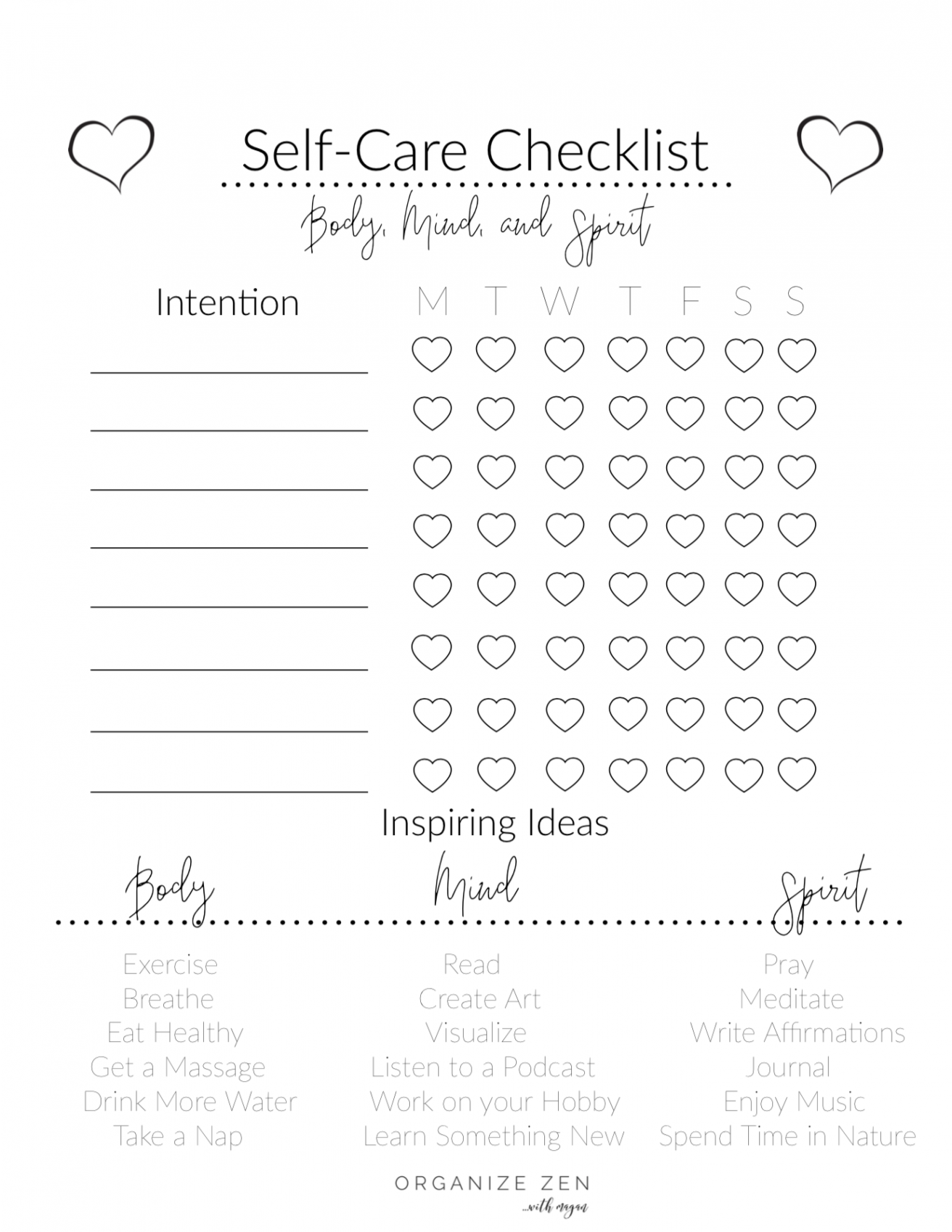 Self-Care Checklist Free Printable  Self care worksheets, Self