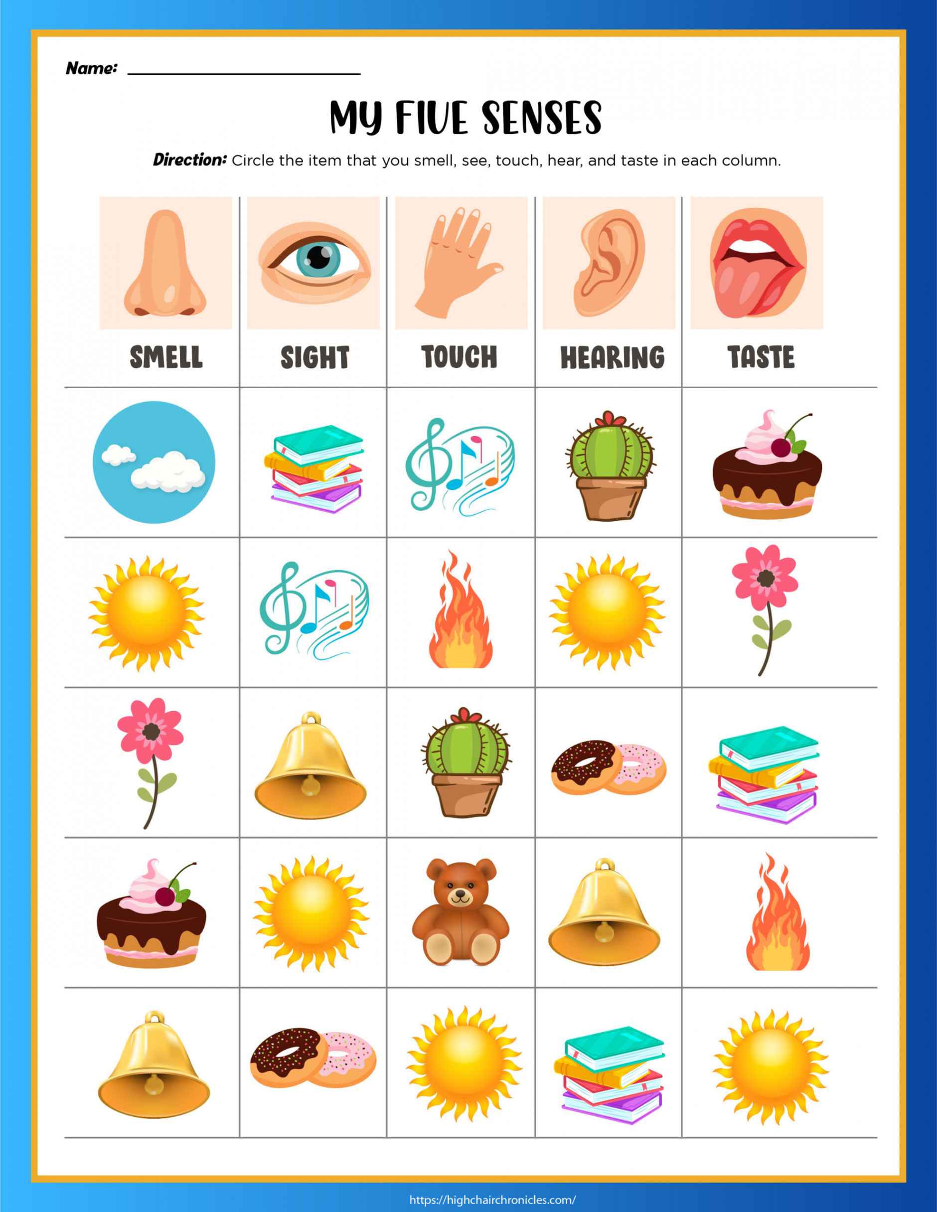 Senses Worksheets for Preschool and Kindergarten - Free