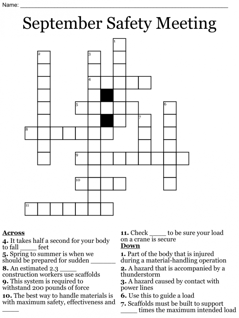 September Safety Meeting Crossword - WordMint