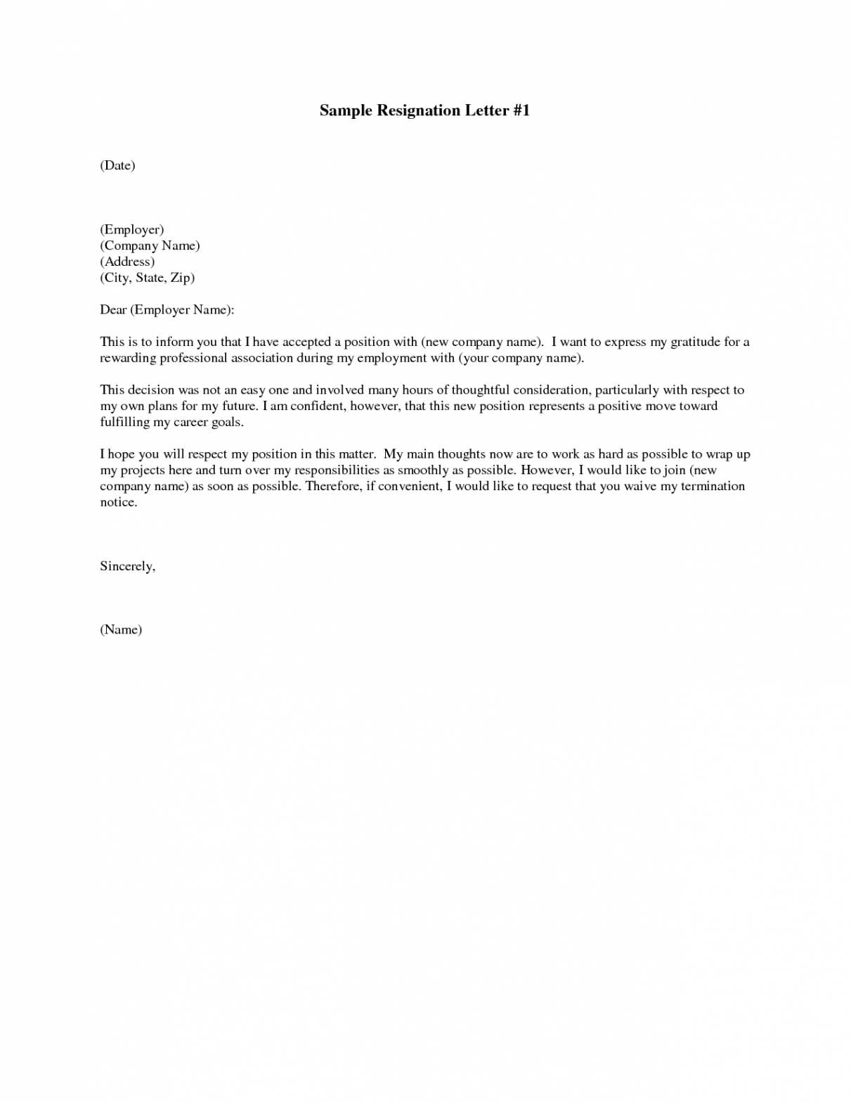 Simple Resignation Letter Resignation Letter - Free Sample Letter