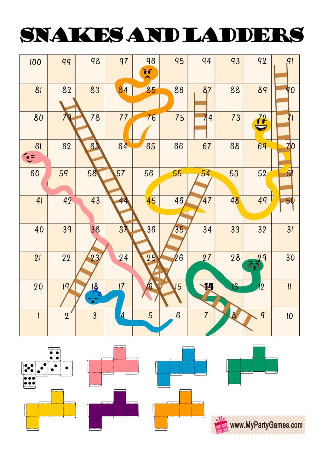 Snakes and Ladders Board Game,  Free Printables