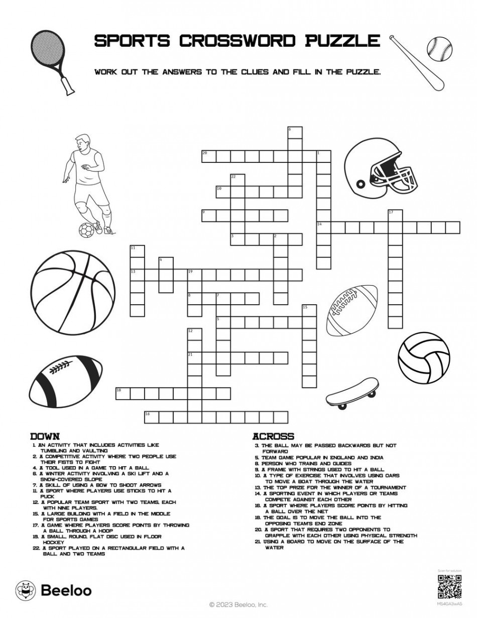 Sports Crossword Puzzle • Beeloo Printable Crafts and Activities