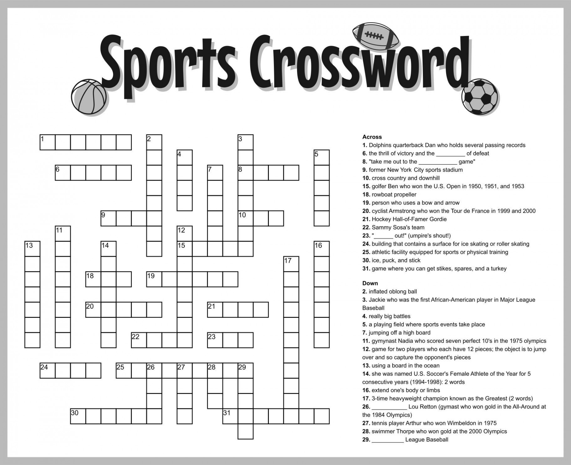 Sporty Nimble Crossword  Sports crossword, Crossword, English