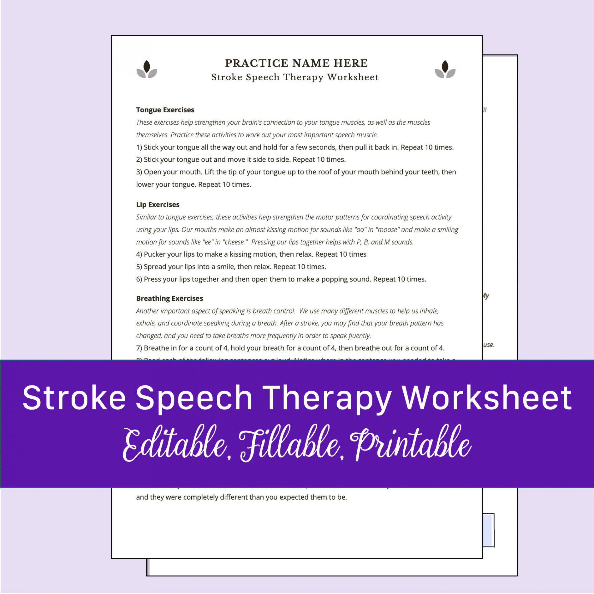 Stroke Speech Therapy Worksheet Editable (Download Now) - Etsy