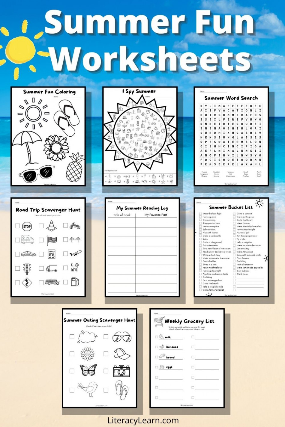 Summer Fun Worksheets for Preschool through Second Grade - Free