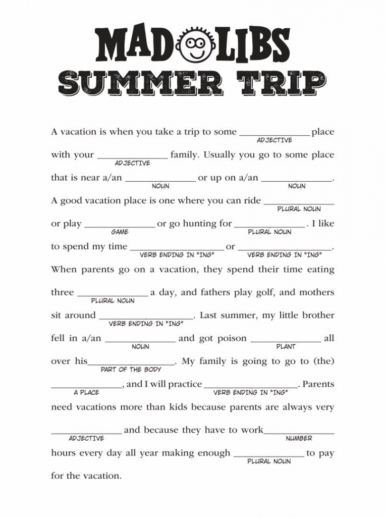 Summer Mad Libs Printable  Mad libs, Printable mad libs, Free