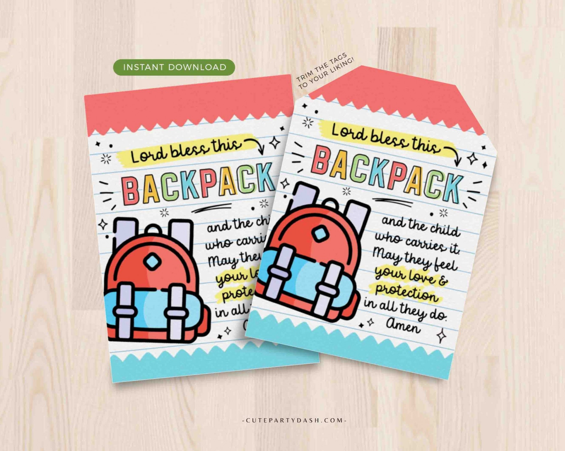 Sunday School Printable Backpack Prayer Tag – Cute Party Dash