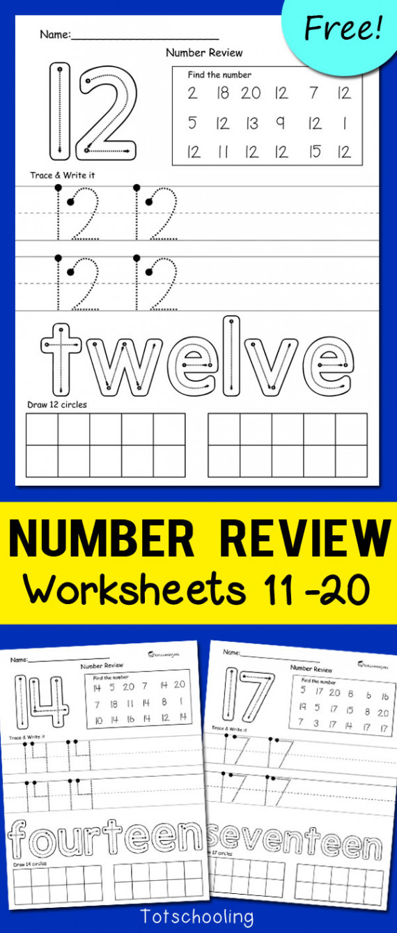 Teen Number Worksheets -  Totschooling - Toddler, Preschool