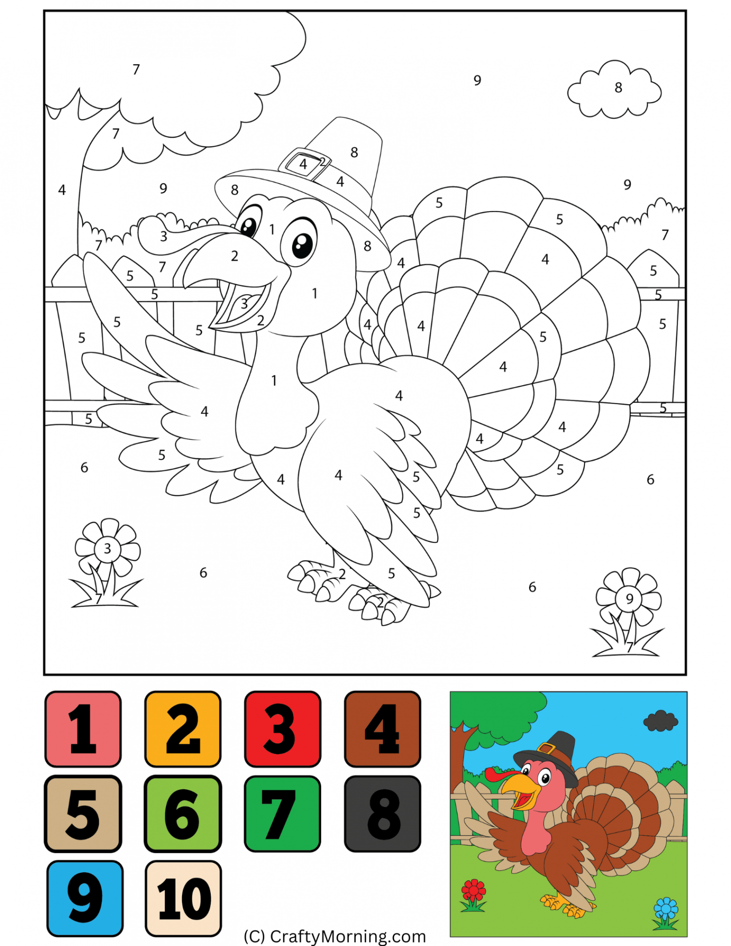 Thanksgiving Color by Number (Free Printables) - Crafty Morning