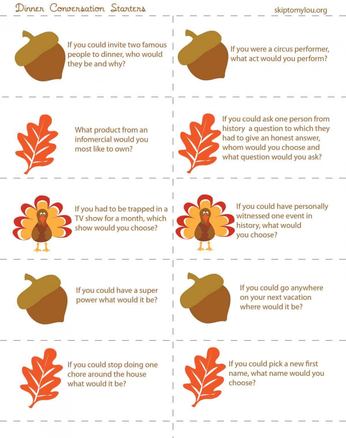 Thanksgiving Dinner Conversation Starters Printable  Skip To My Lou