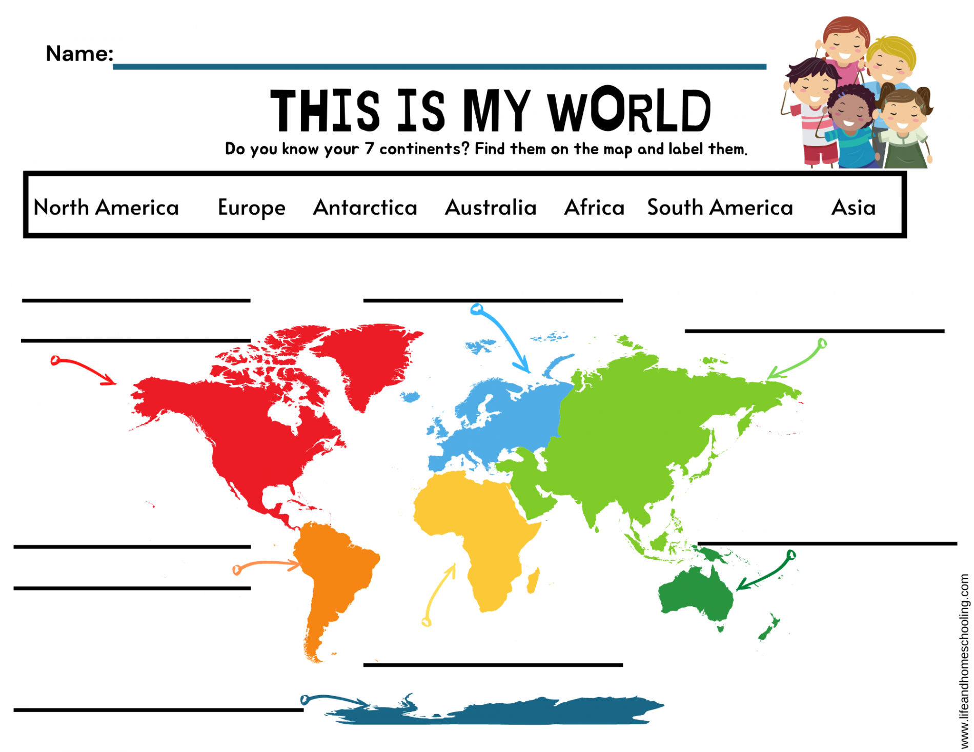 The  Continents Printable Activity