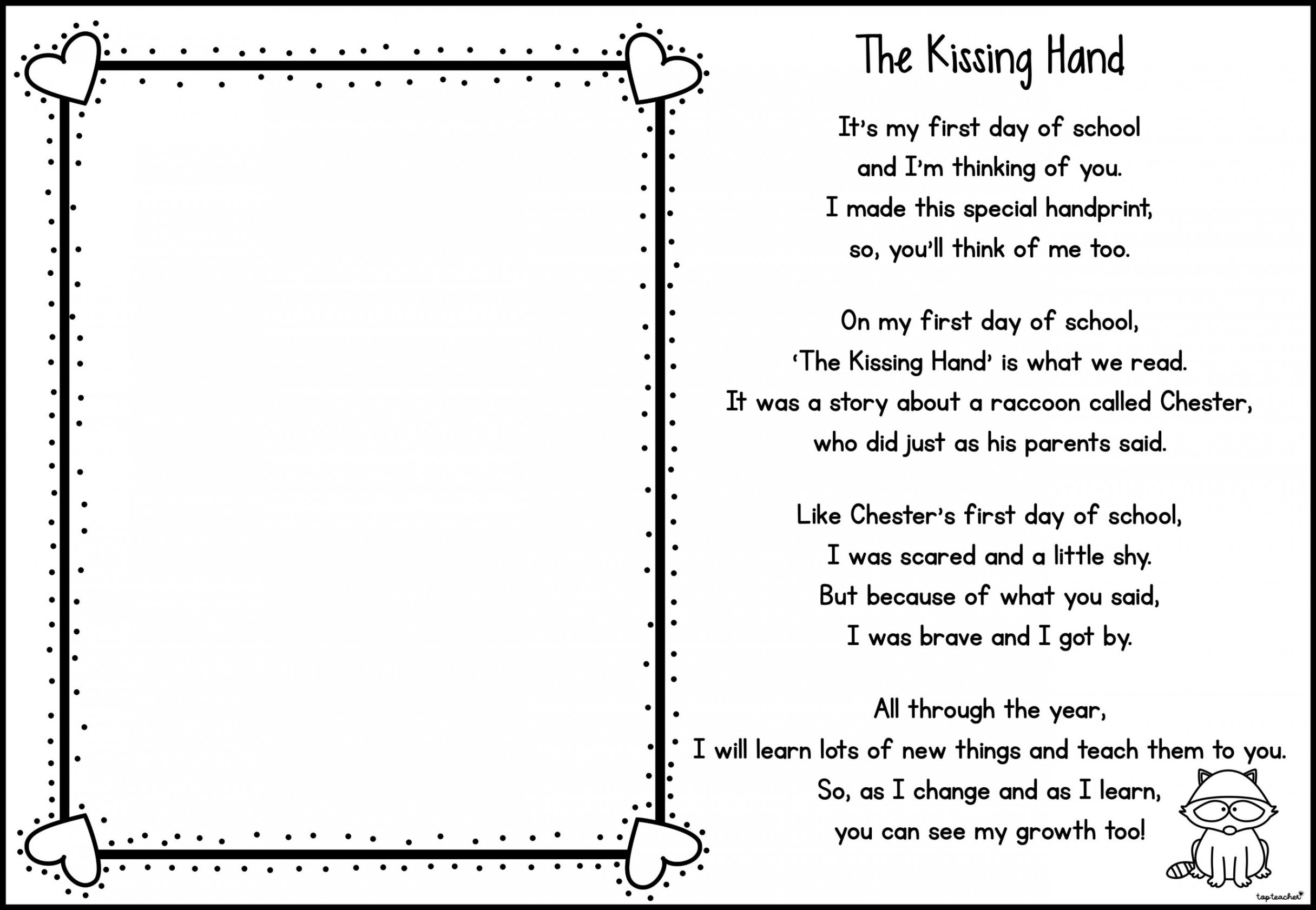 The Kissing Hand: Handprint Poem – Top Teacher