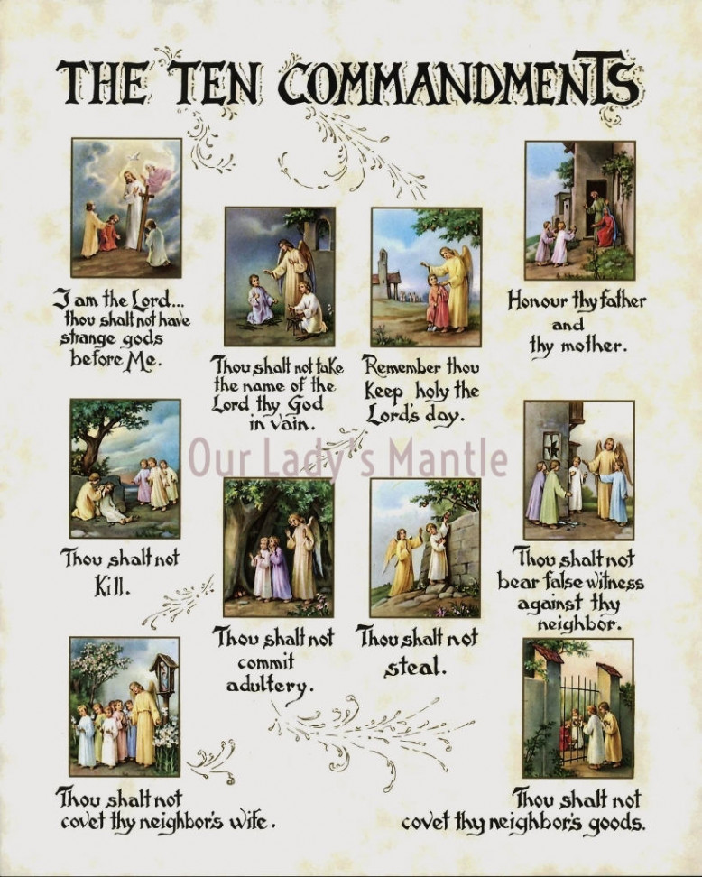 THE TEN COMMANDMENTS Print x Catholic Picture Print From Italy