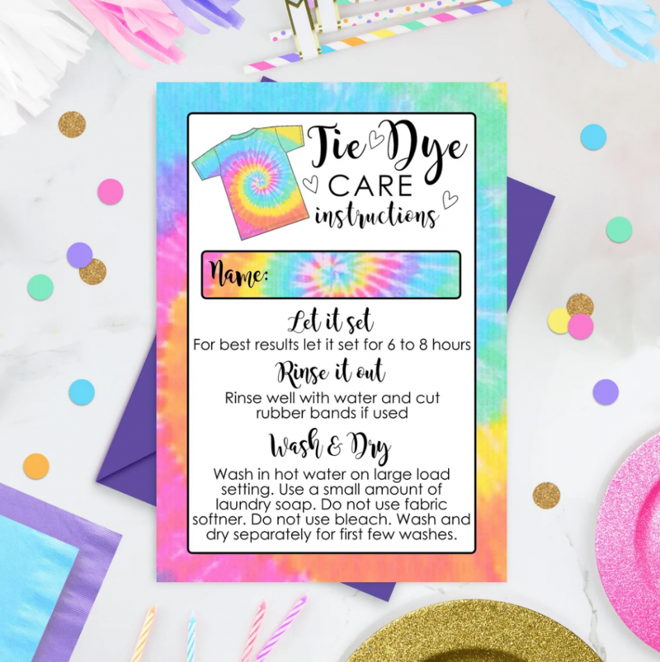 Tie Dye Care Instructions Instant Download Tie Dye Instructions