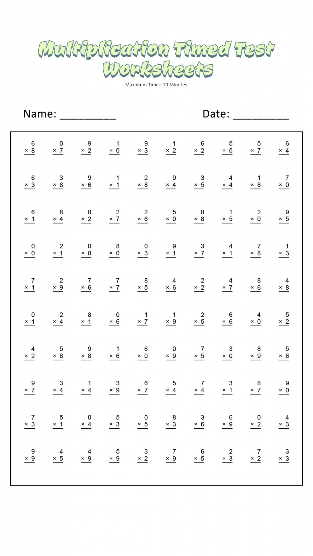 Timed Multiplication Worksheets - Free PDF at worksheeto