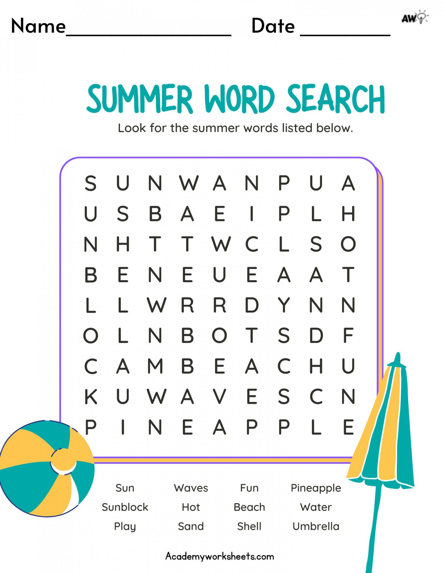 Ultimate Fun Summer Word Searches for Kids - Academy Worksheets