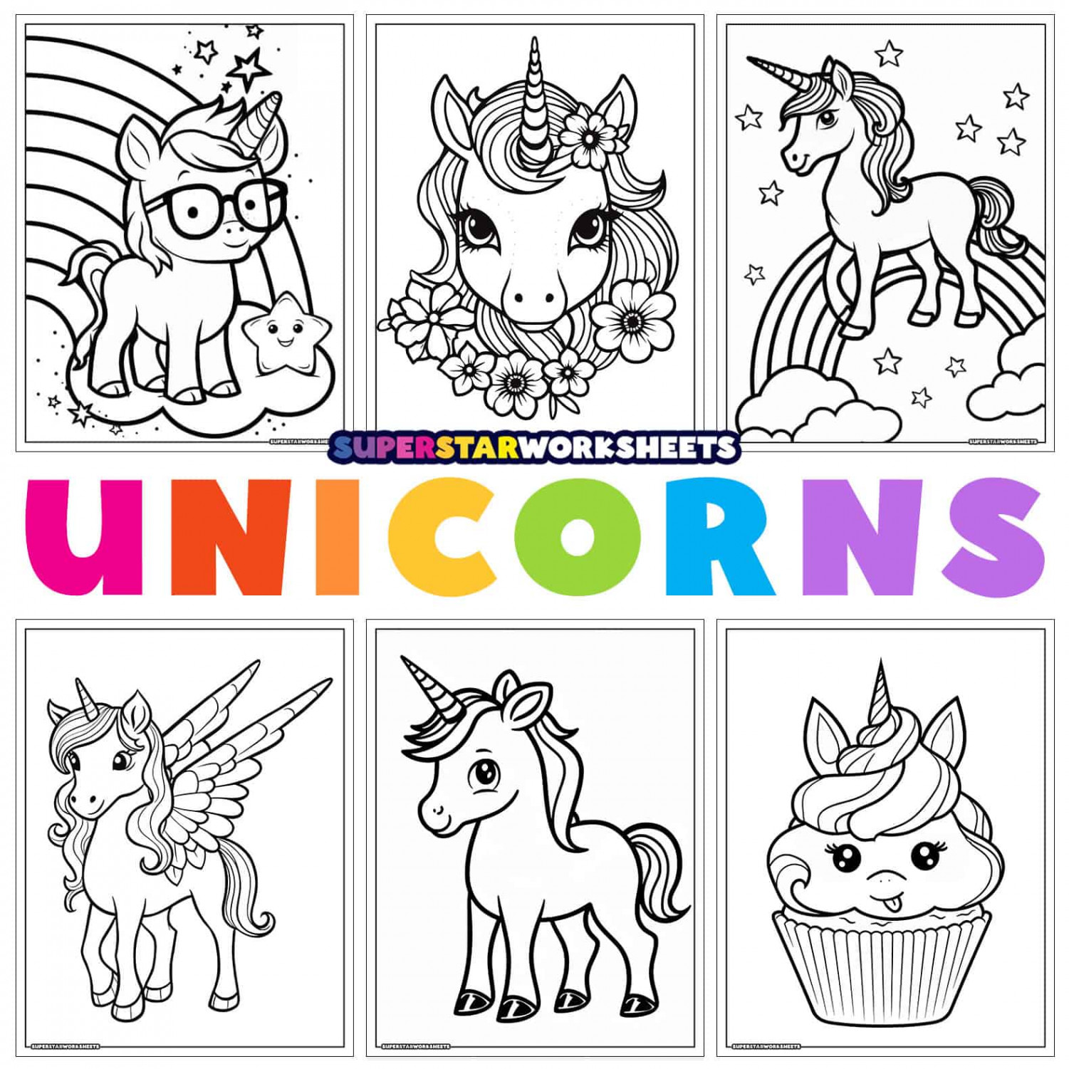 Unicorn Coloring Pages - Superstar Worksheets