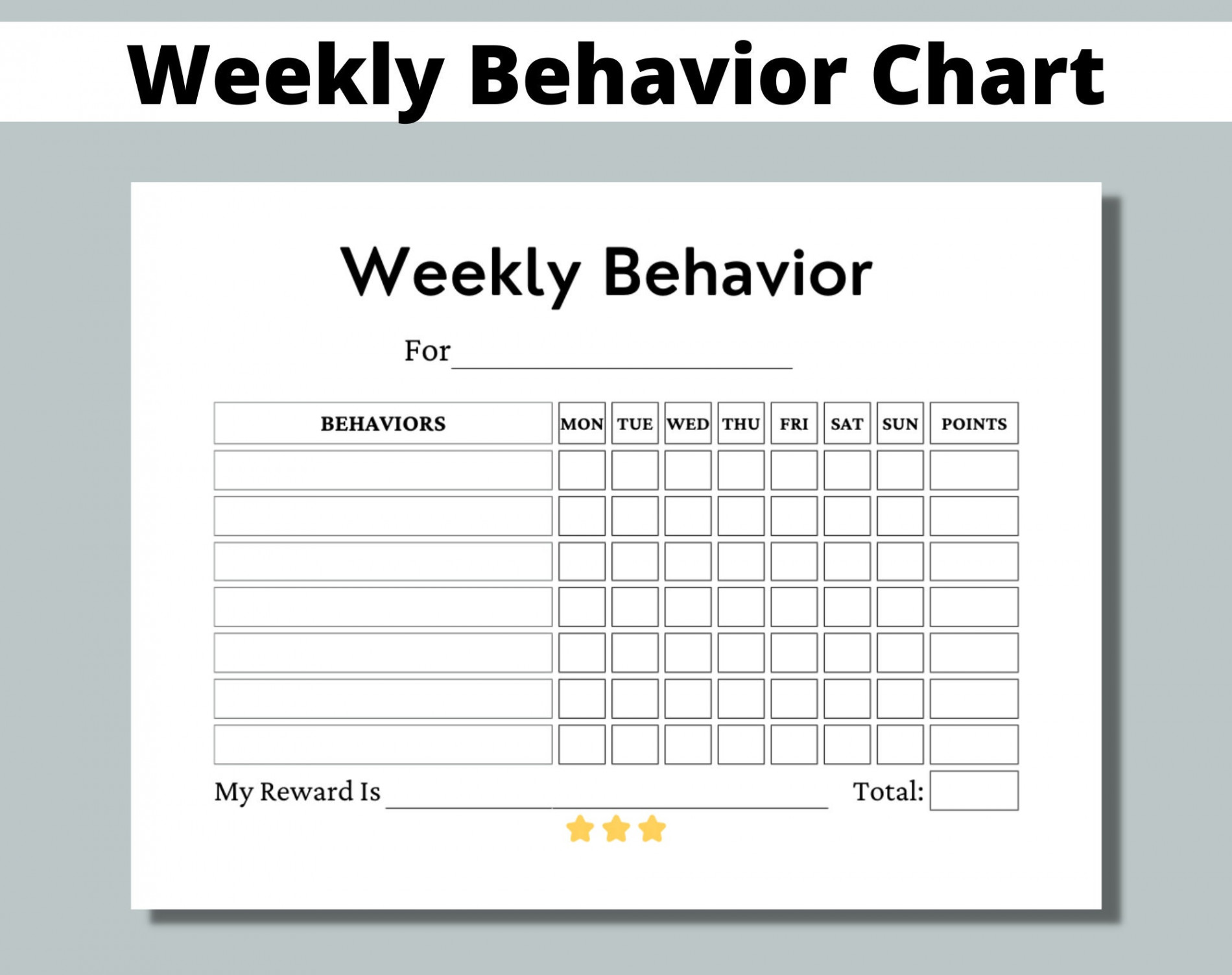 Weekly Behavior Chart Printable for Kids, Students, Classroom