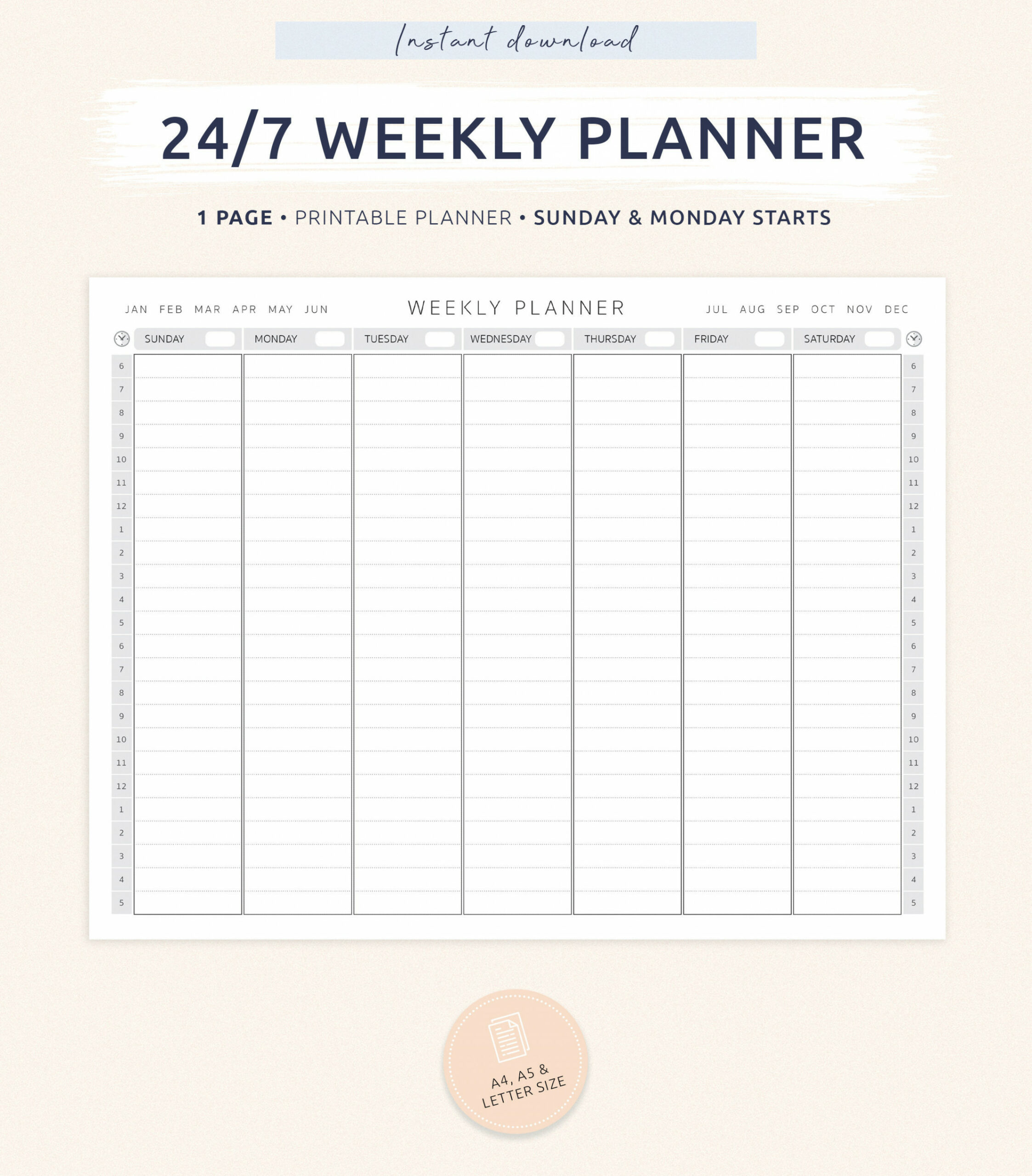 / Weekly Planner, Weekly Schedule, Printable Weekly Timetable