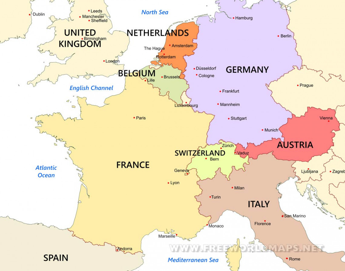 Western Europe Maps - by Freeworldmaps