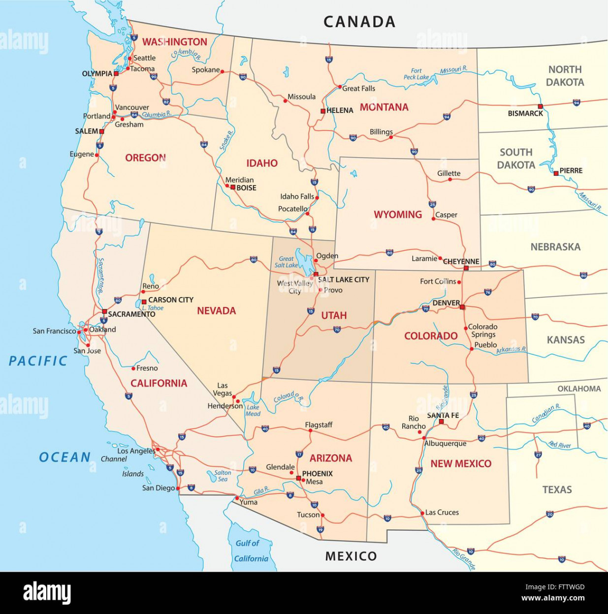 Western united states road map hi-res stock photography and images