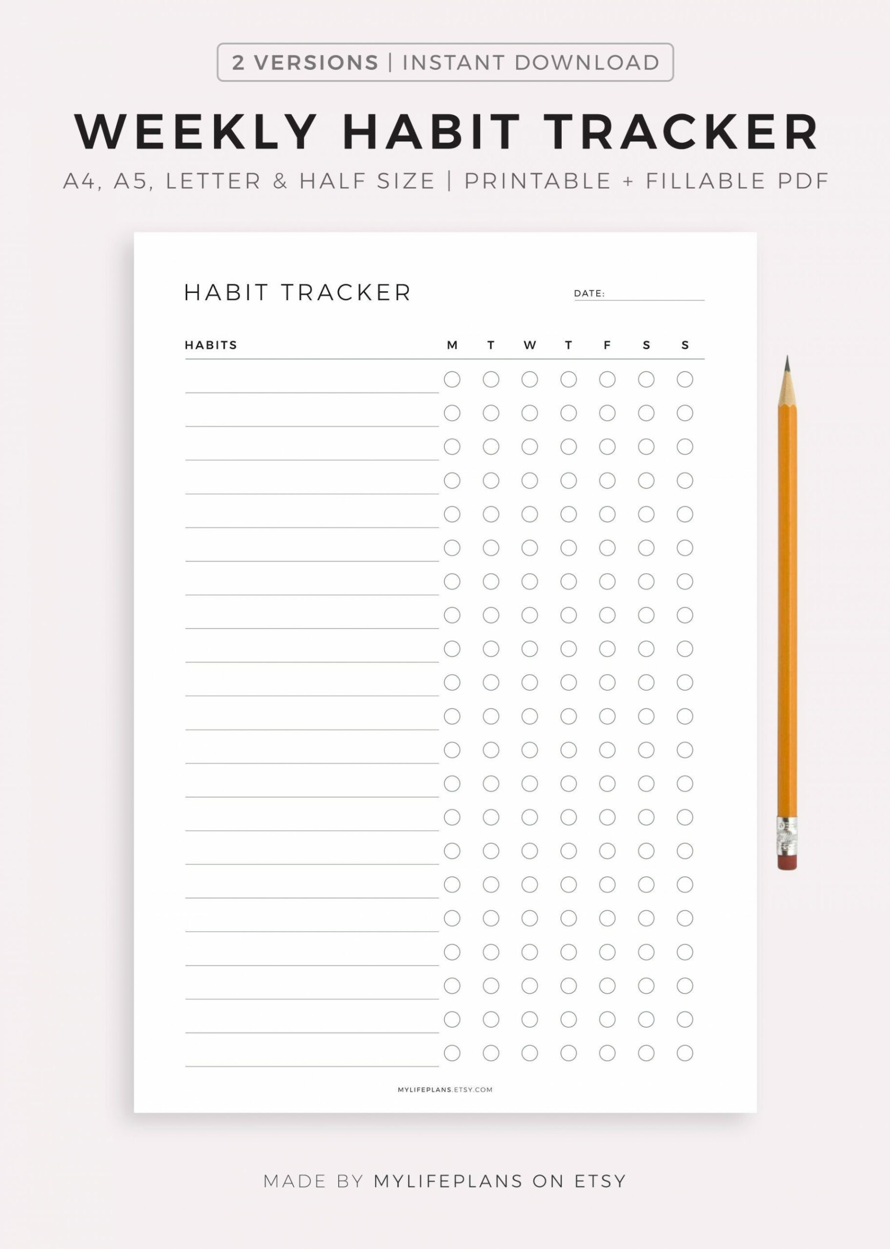 Wöchentlicher Habit Tracker Druckbar, Habit Tracker Vorlage