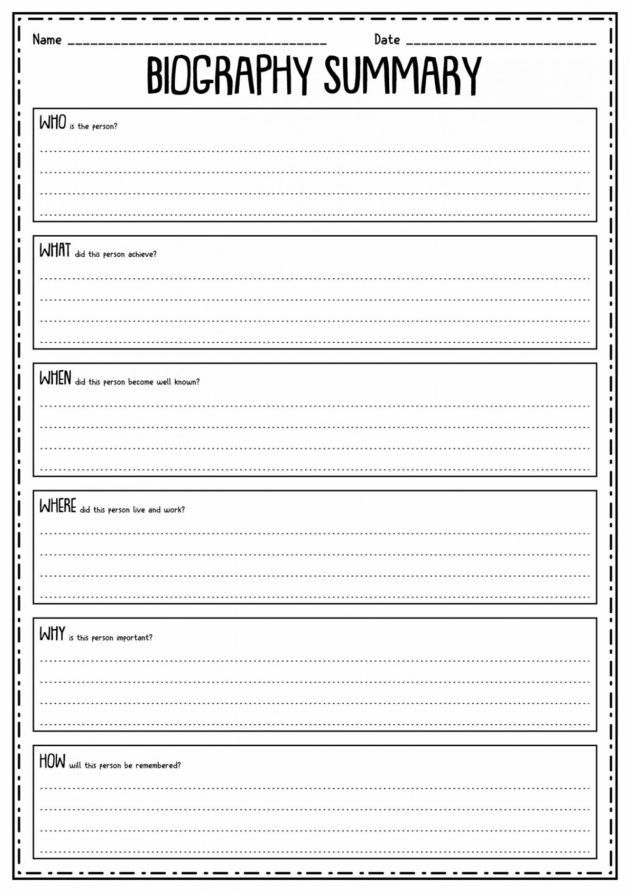 Worksheet Biography Report  Biography report, Biography book