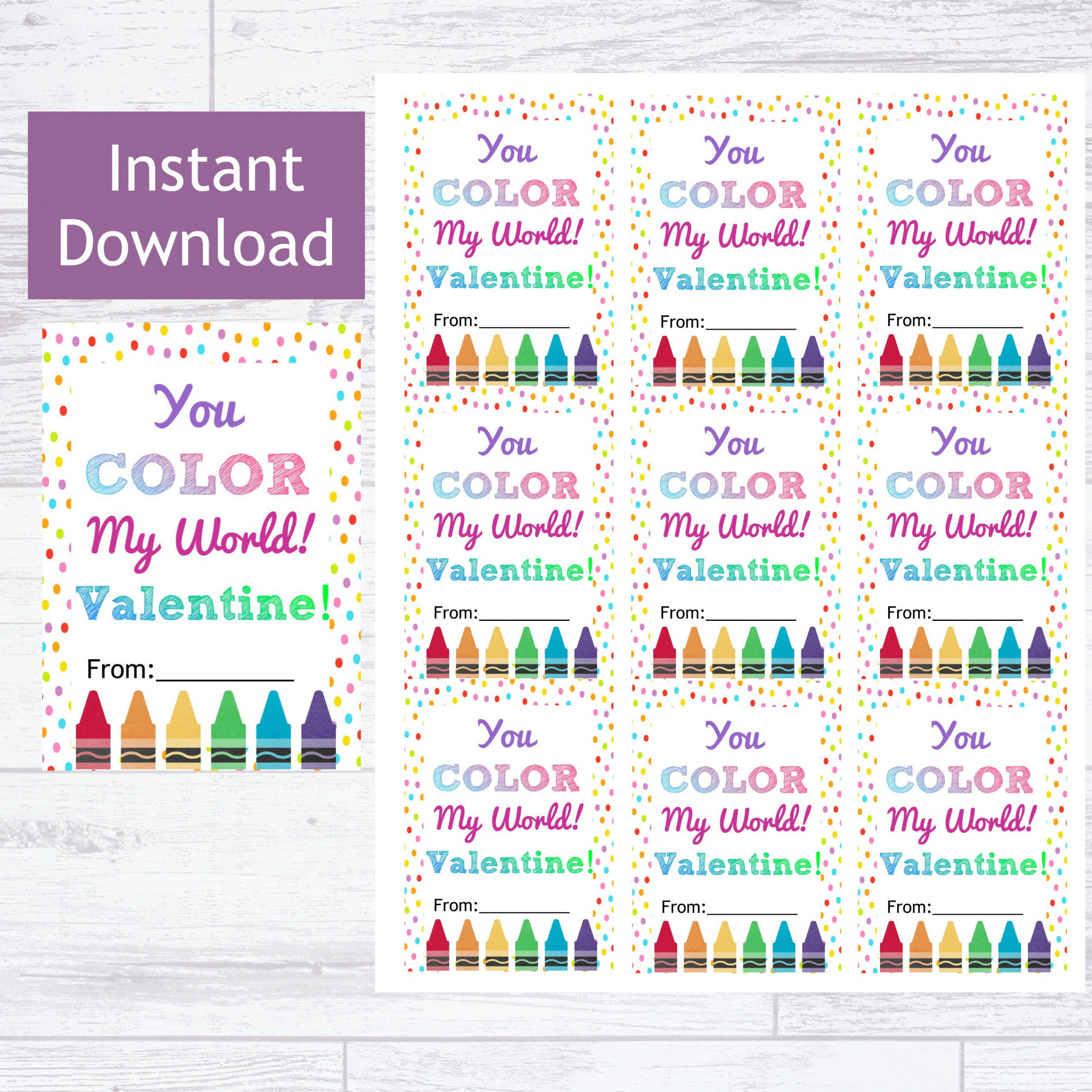 You Color My World Valentine Printable Download Crayon Marker