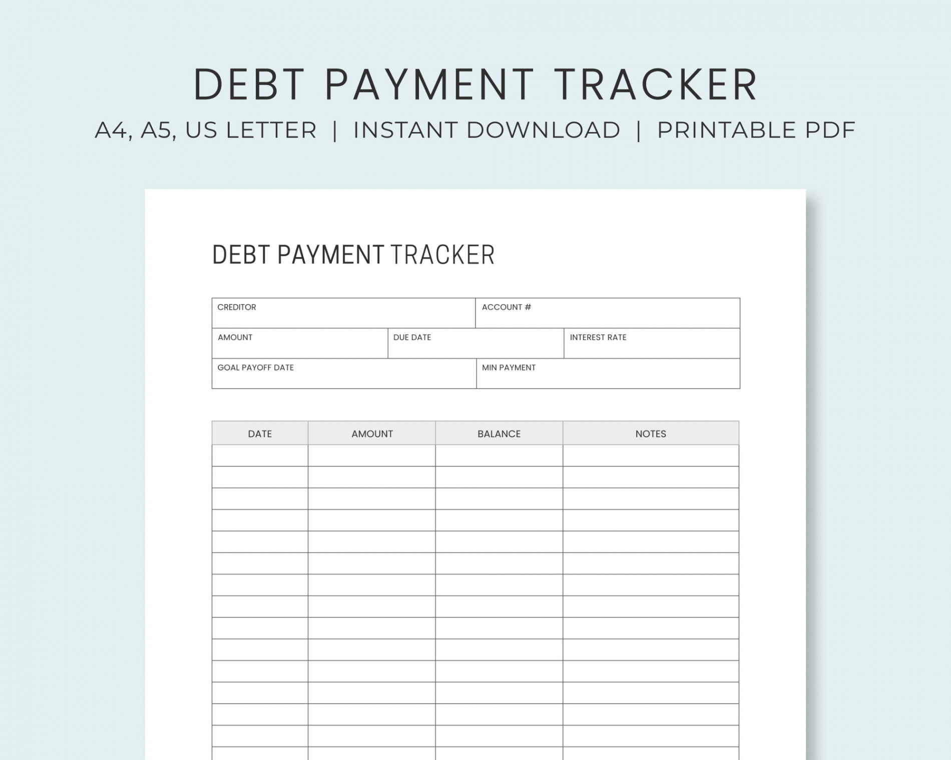 Zahlungs-Tracker zum Ausdrucken Debt Payoff Planner Schneeball