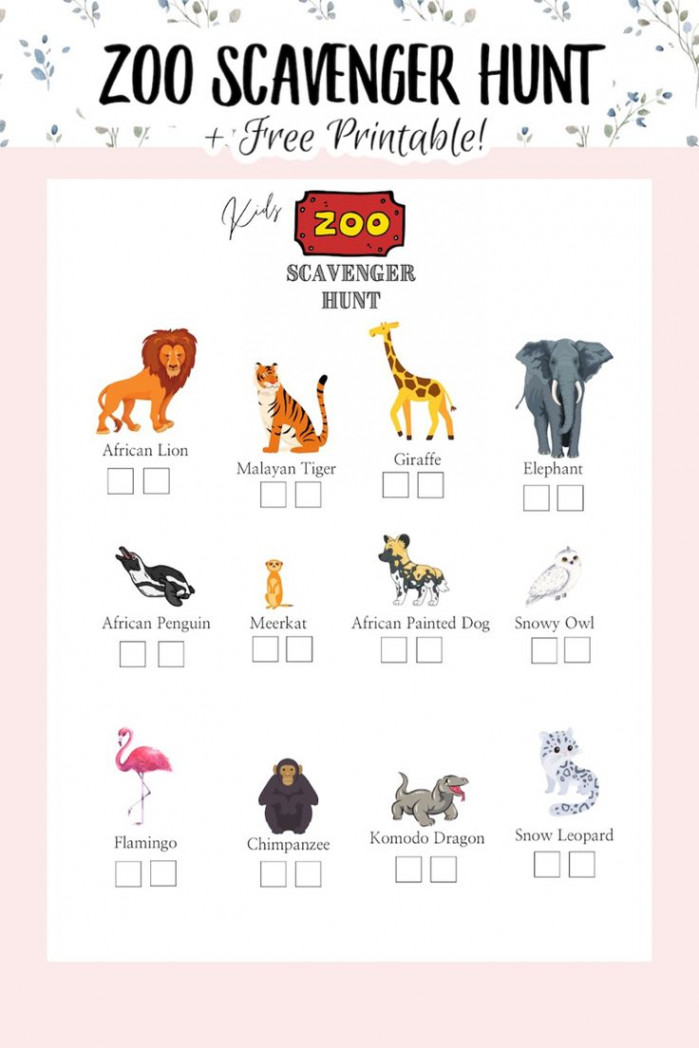 Zoo Scavenger Hunt Free Printable  Zoo scavenger hunts, Zoo