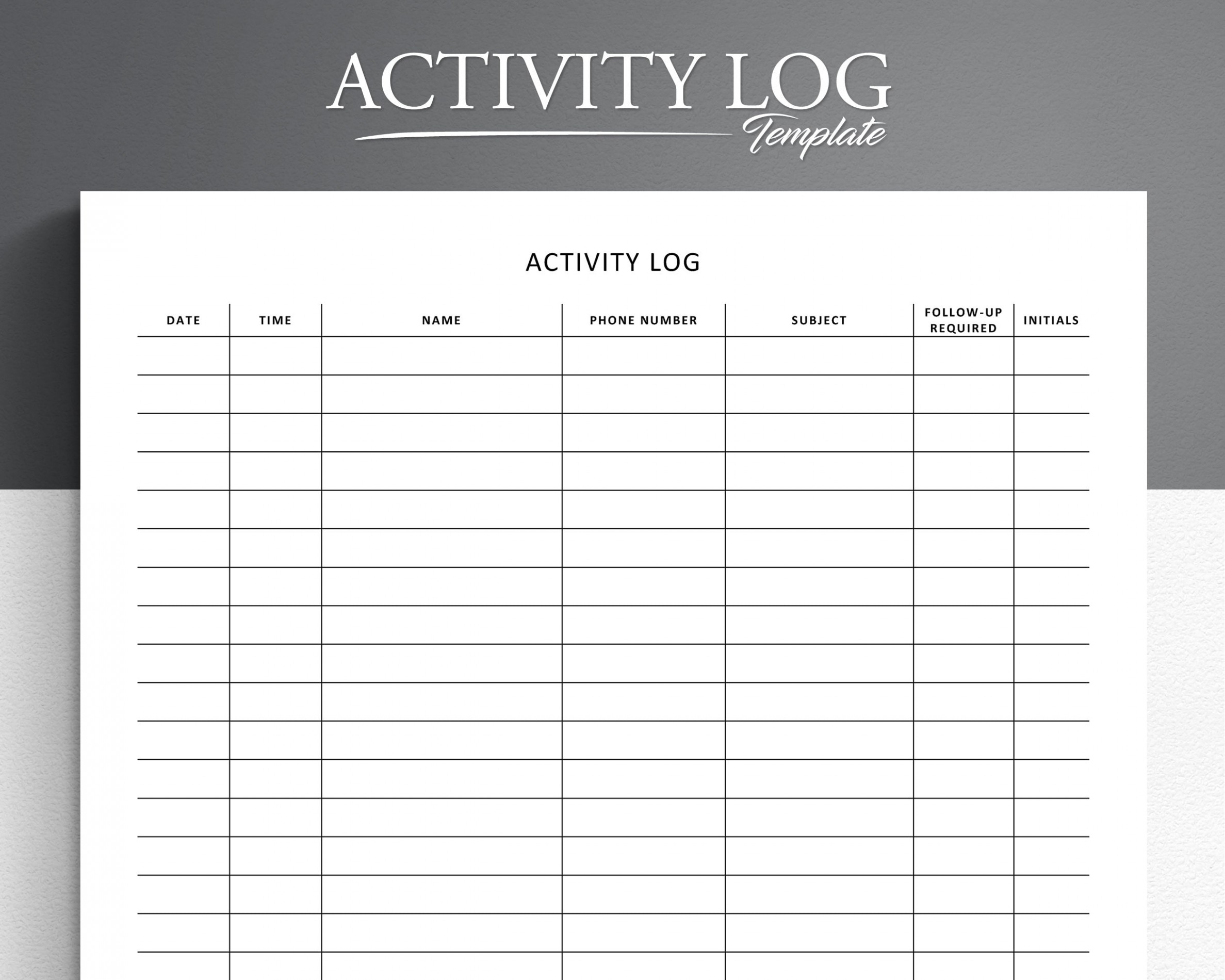 Activity Log. Activity Tracker Template