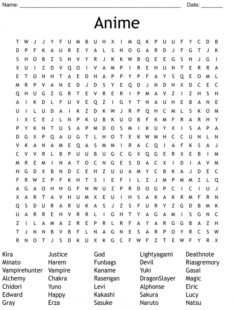 Anime Word Search - WordMint