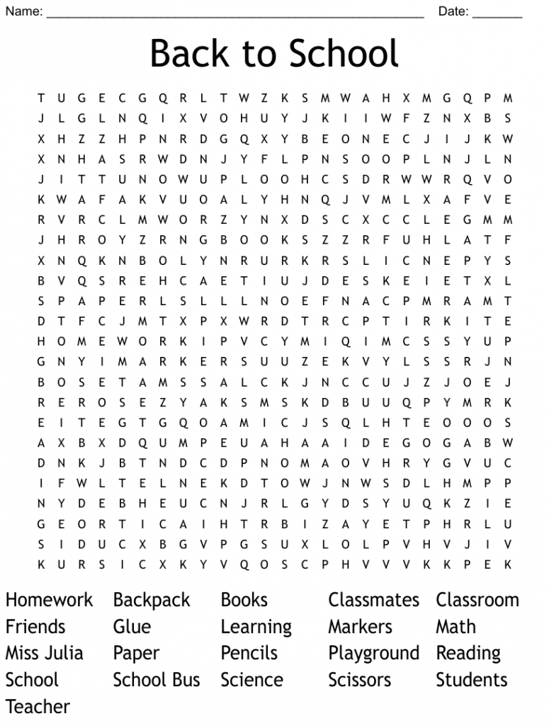 Back to School Word Search - WordMint