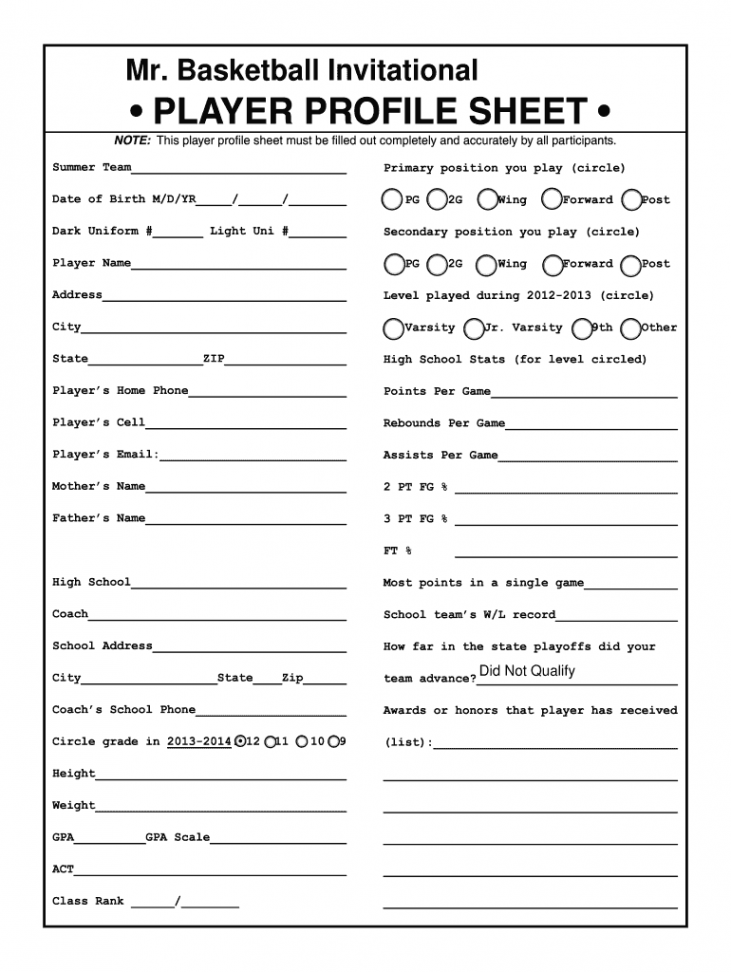 Basketball Player Information Sheet - Fill Online, Printable