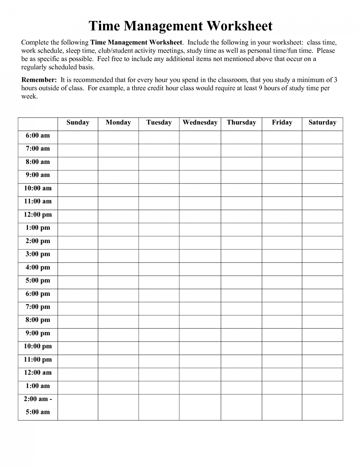 Best Images of Printable Worksheets For Time Management - Free