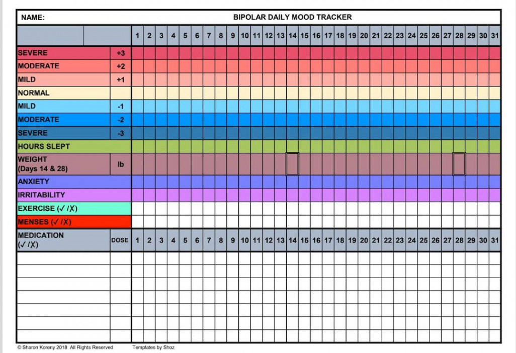 Bipolar Mood Chart Printable PDF File - Etsy Canada