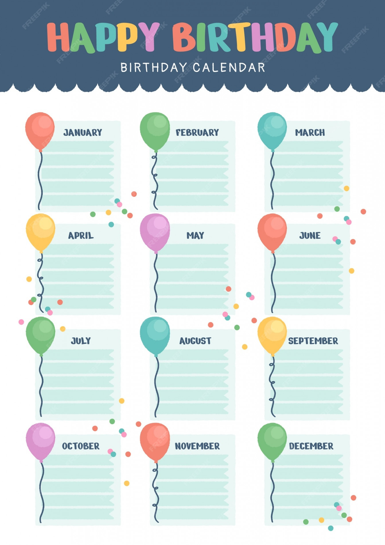 Birthday calendar template free Vectors & Illustrations for Free